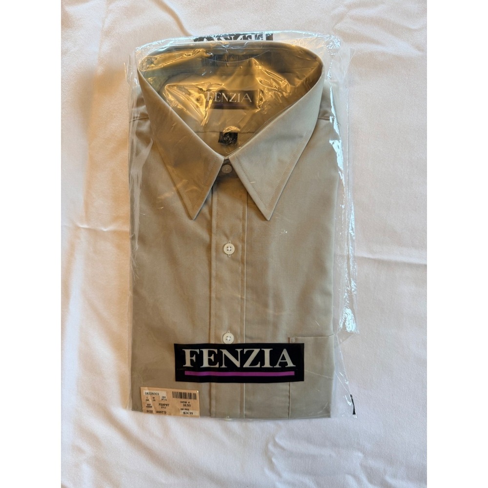 Fenzia Men Dress Shirt Khaki Tan Long Sleeve Button Up Point Collar 16 32-33 NEW